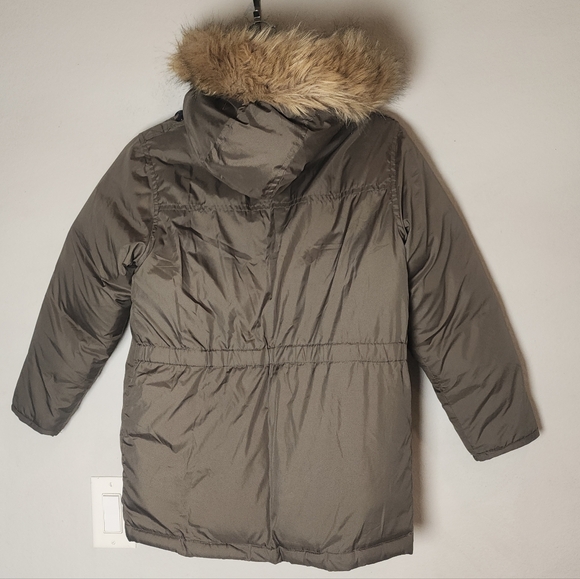 Gap Kids Warmest Down Fill Parka Green Coat Removable Faux Fur Trim Size Medium - Picture 3 of 16